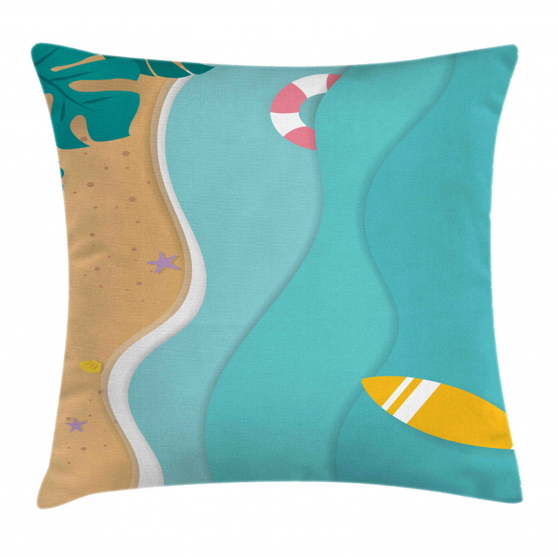 Aerial Cartoon Sea and Beach Pillow Cover