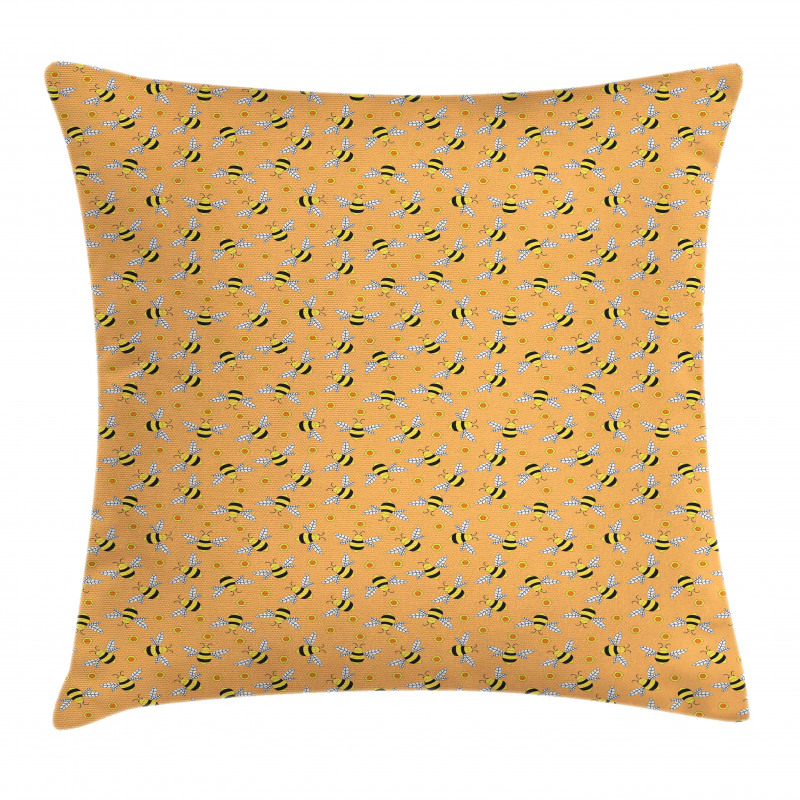 Flies and Hexagon Shapes Pillow Cover