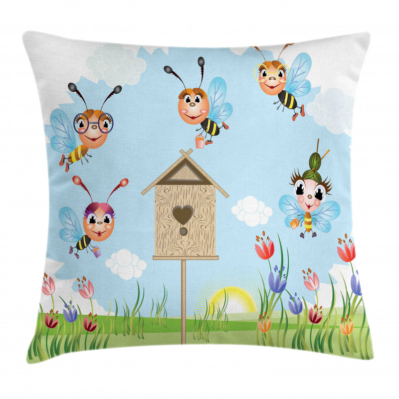 Cheerful Meadow Landscape Pillow Cover