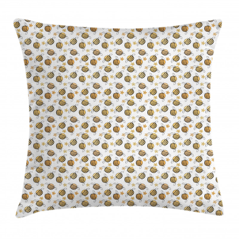 Hand Drawn Flowers Bees Pillow Cover