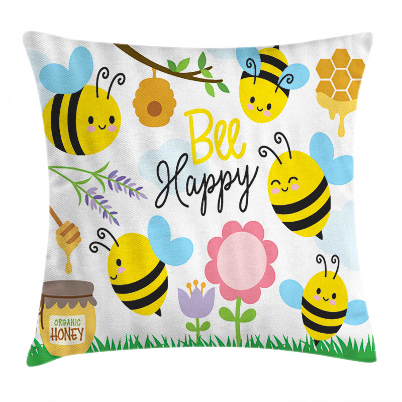 Bee Happy Spring Garden Pillow Cover