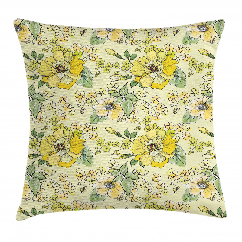 Watercolor  Leaves Blossom Pillow Cover