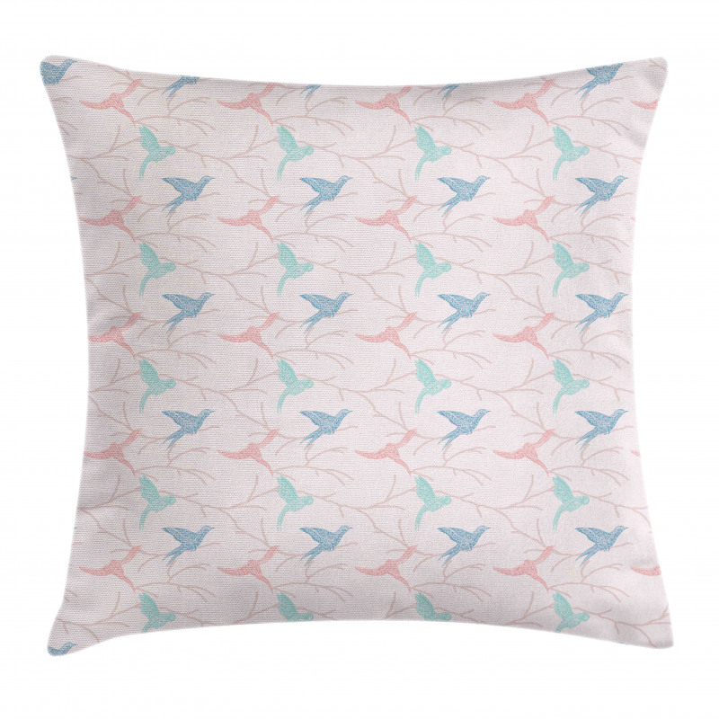 Flying Bird Branches Graphic Pillow Cover