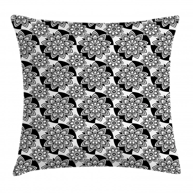 Monochrome Top View Flowers Pillow Cover