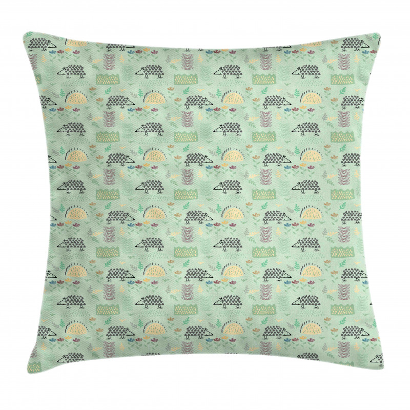 Hedgehog Forest Herbs Art Pillow Cover