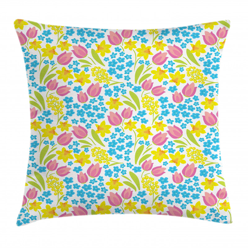 Spring Daffodil Tulip Mimosa Pillow Cover