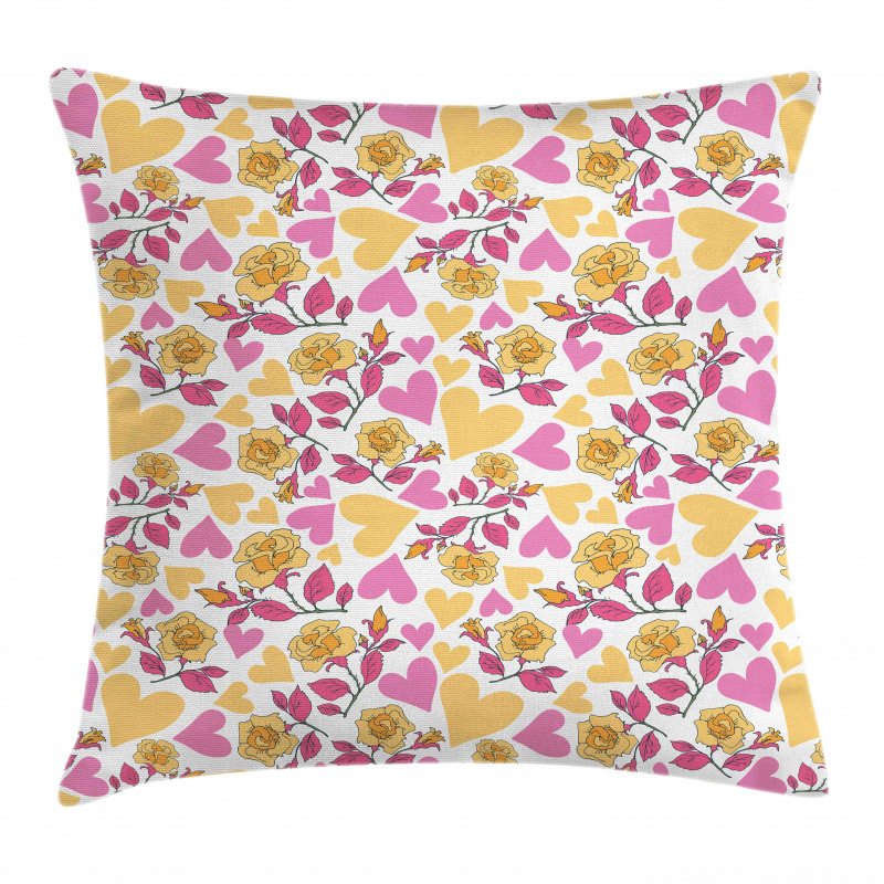 Hearts and Blooming Roses Pillow Cover