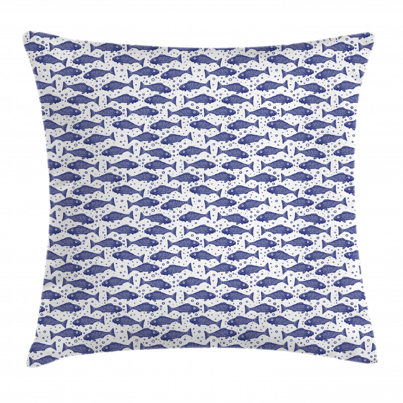 Hand Drawn Fish Bubbles Pillow Cover