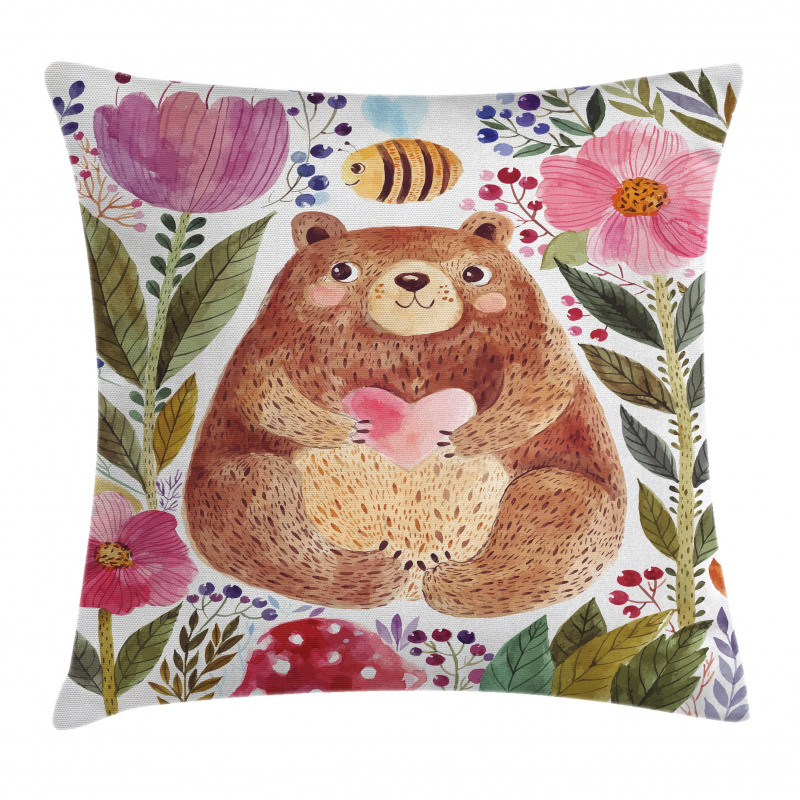 Bear with Flowers Pillow Cover