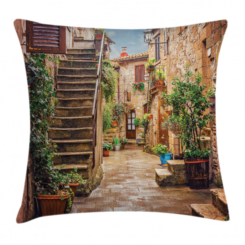 Old Stone Street Houses Pillow Cover