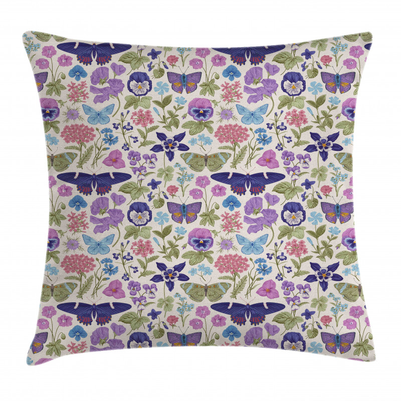 Butterfly Pansy Flower Leaf Pillow Cover