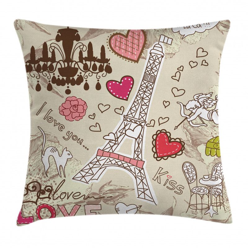 Doodle Eiffel Tower Love Pillow Cover