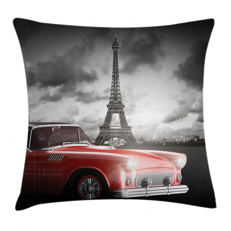 Vintage Car and Eiffel Pillow Cover