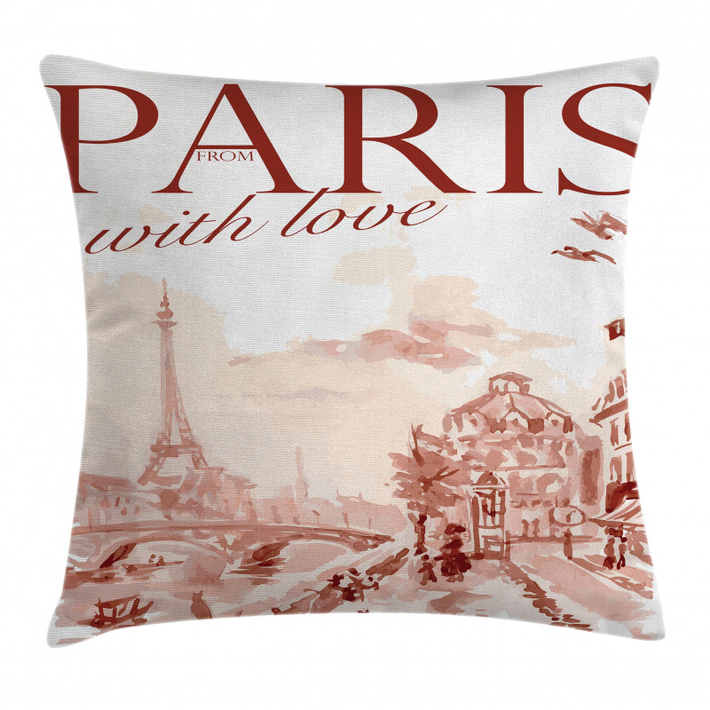 Vintage Watercolor Paris Pillow Cover