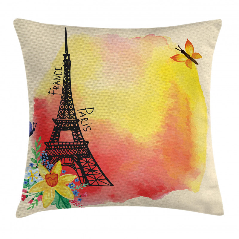 Romantic Floral Eiffel Pillow Cover
