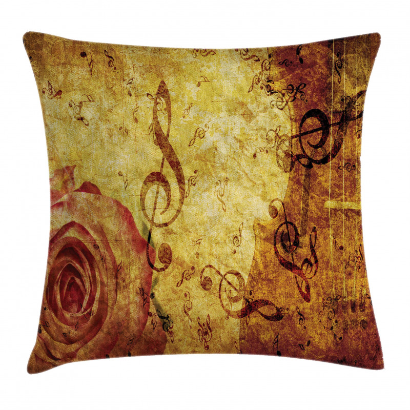 Old Rose Music Note Shabby Pillow Cover