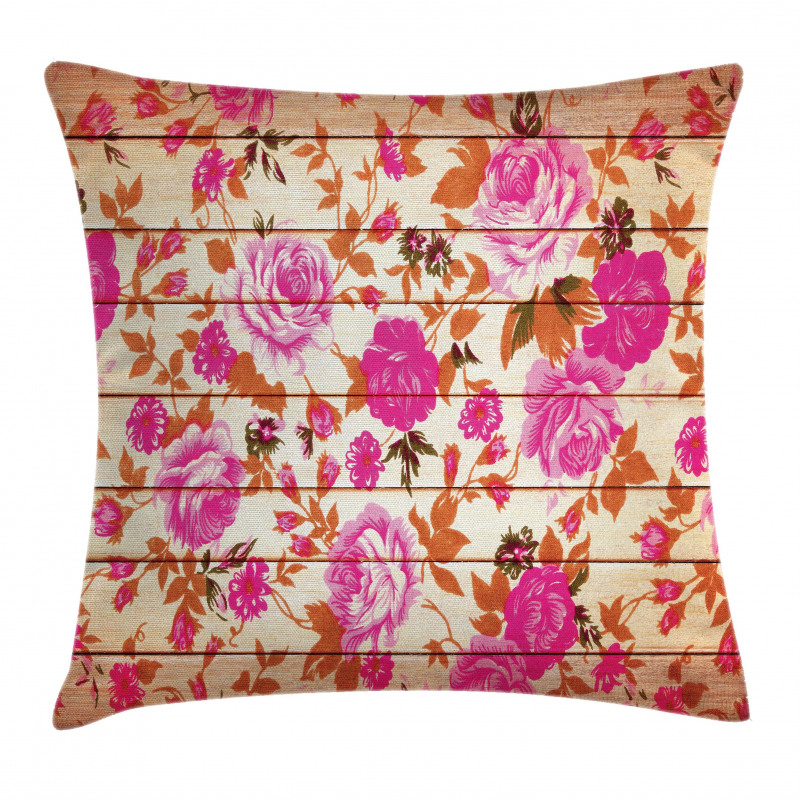 Roses on Wood Backdrop Pillow Cover