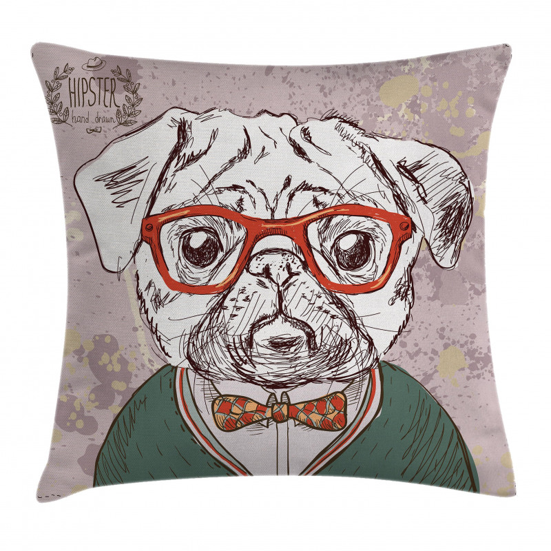 Vintage Hipster Pugs Pillow Cover