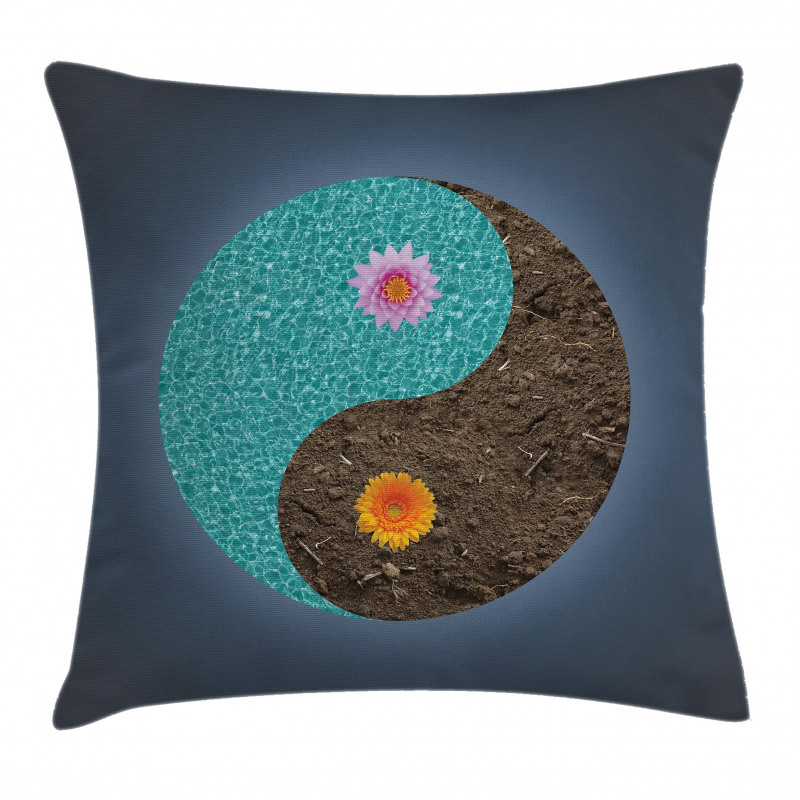 Yin Yang Flower Teal Brown Pillow Cover