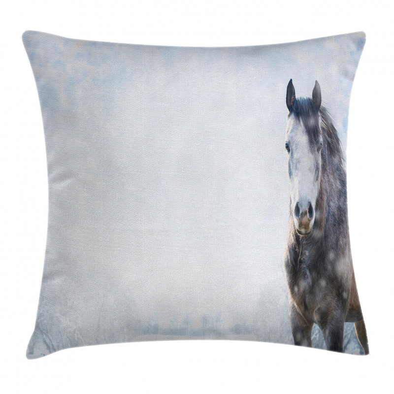 Grey Horse Snow Scenery Pillow Cover