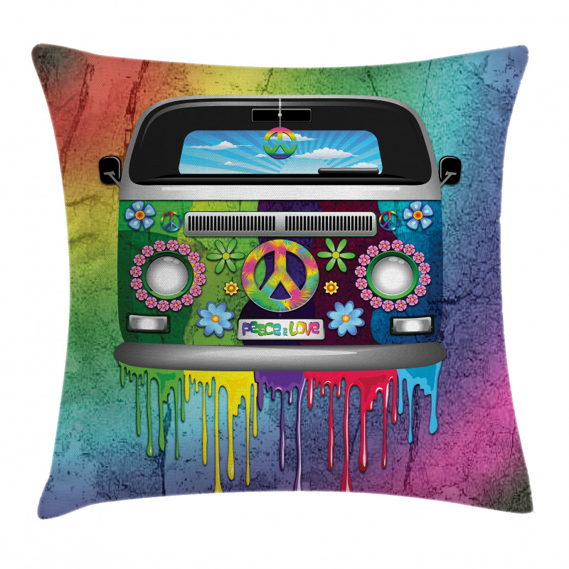 Old Style Hippie Van Pillow Cover