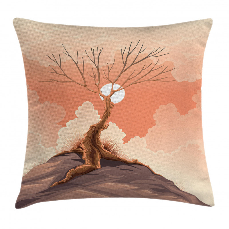 Lonely Tree on Cliff Pillow Cover