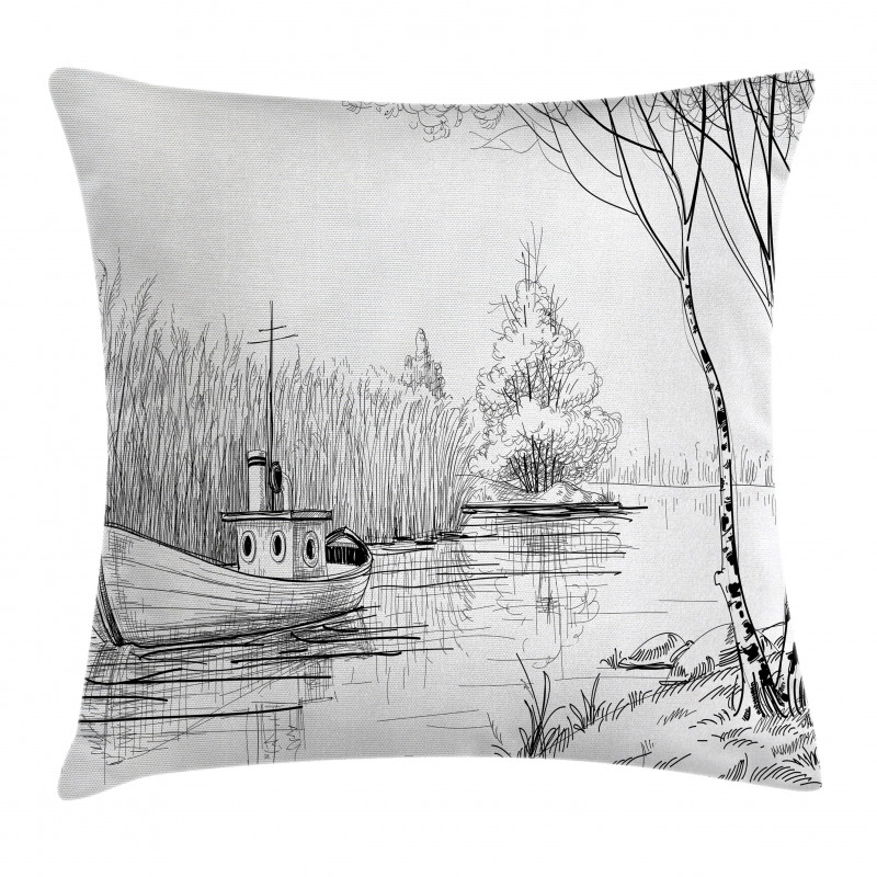 Black White Boat River Pillow Cover