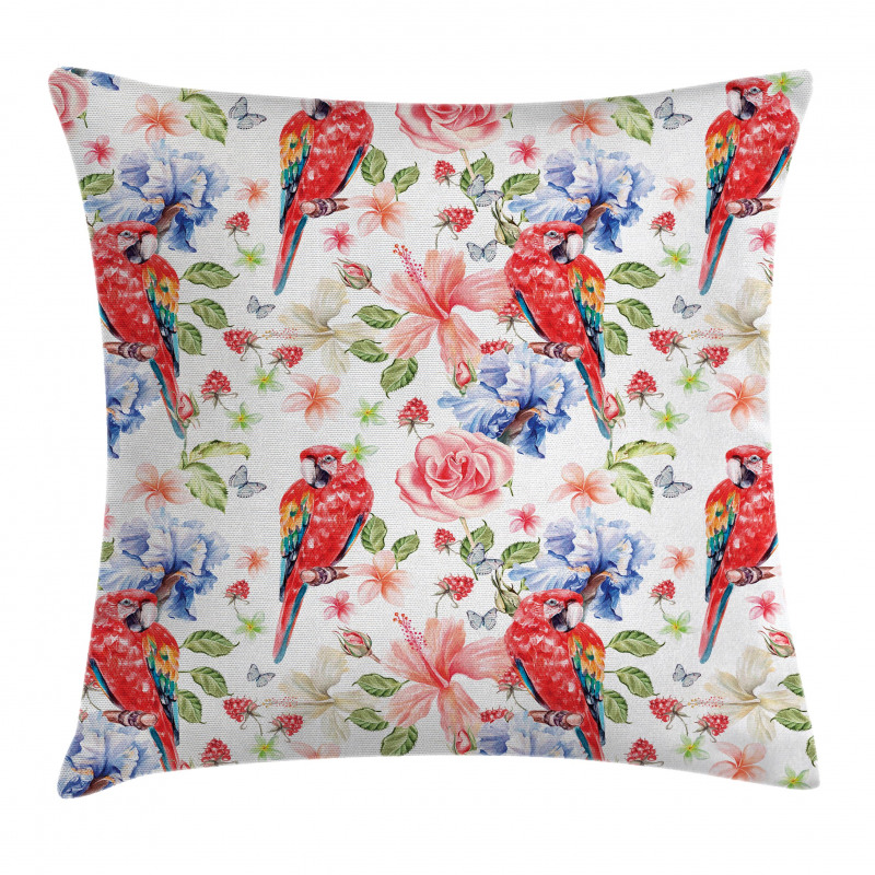 Parrots Iris and Roses Pillow Cover