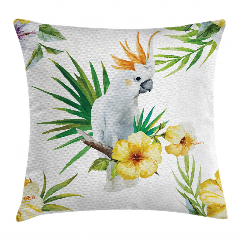 Hibiscus with Wild Birds Pillow Cover