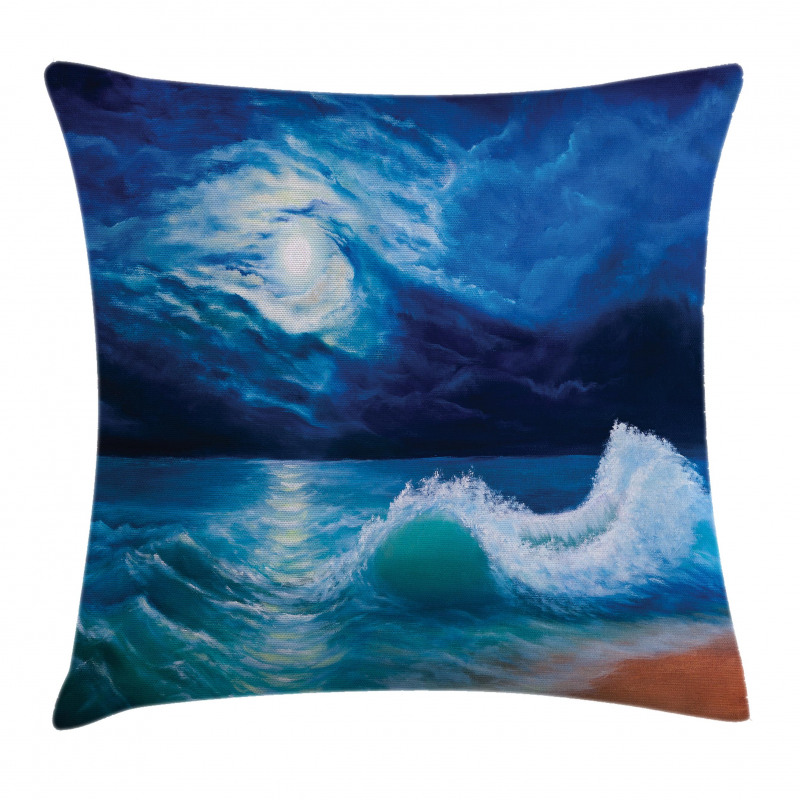Moonlight over Wavy Sea Pillow Cover