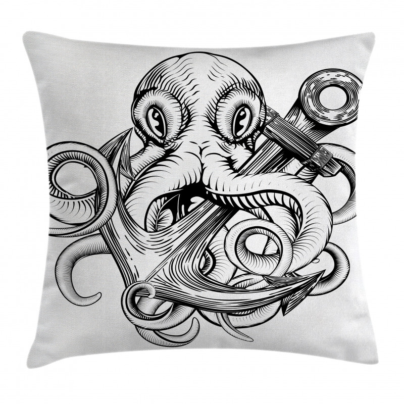 Octopus Ship Sketch Pillow Cover