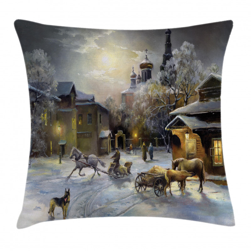 Winter Rural Landscape Pillow Cover