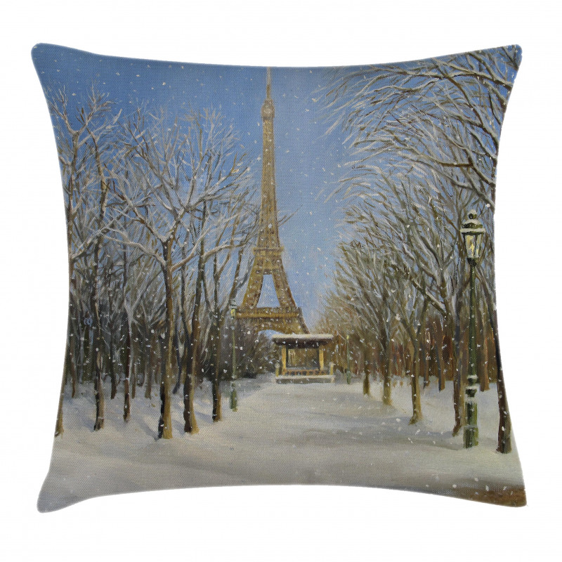 Snowy Paris City View Pillow Cover