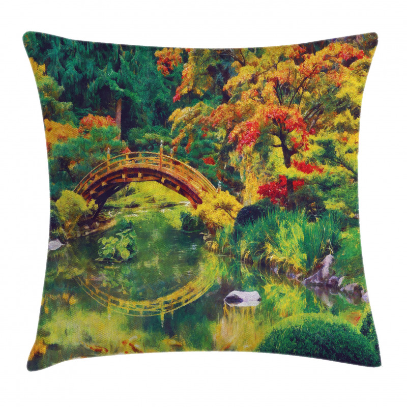 Garden with Old Bridge Pillow Cover