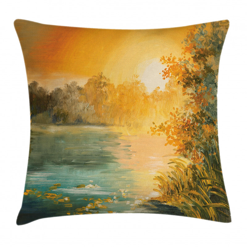 Retro Lake Scenery Art Pillow Cover
