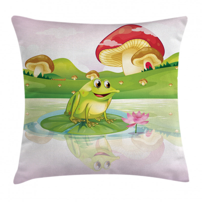 Frog on Water Lily Art Pillow Cover