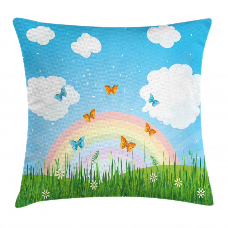 Meadow Butterfly Rainbow Pillow Cover