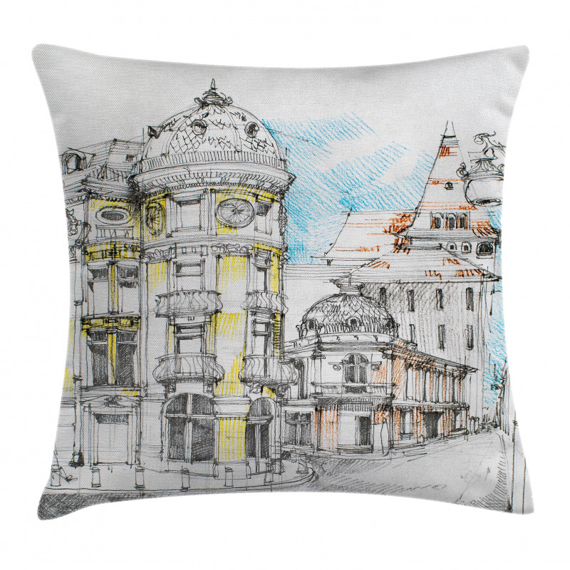 European City Sketch Pillow Cover