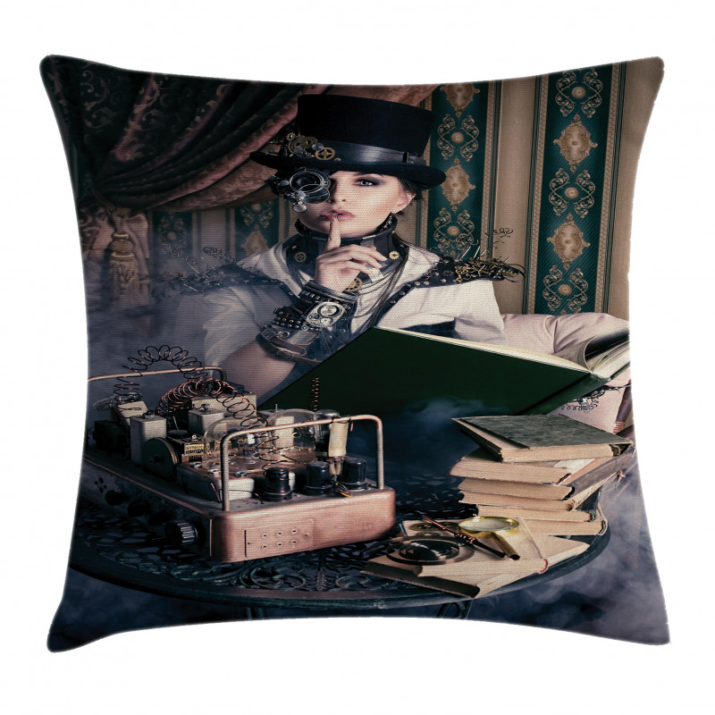 Steampunk Woman Vintage Pillow Cover