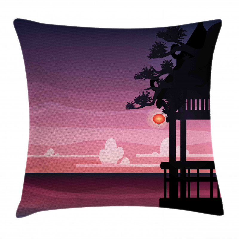 Ethnic Asian Pavilion Sunset Pillow Cover