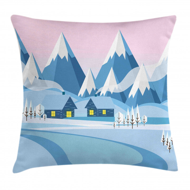 Winter Landscape Cottages Pillow Cover