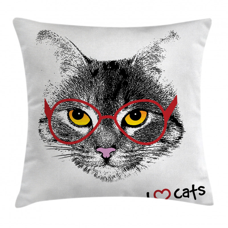 Nerd Cat with Glasses Pillow Cover