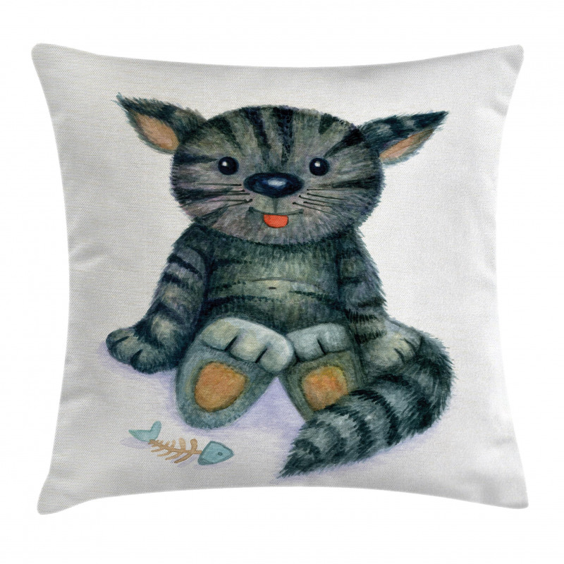 Cat Cartoon Fish Skeleton Pillow Cover