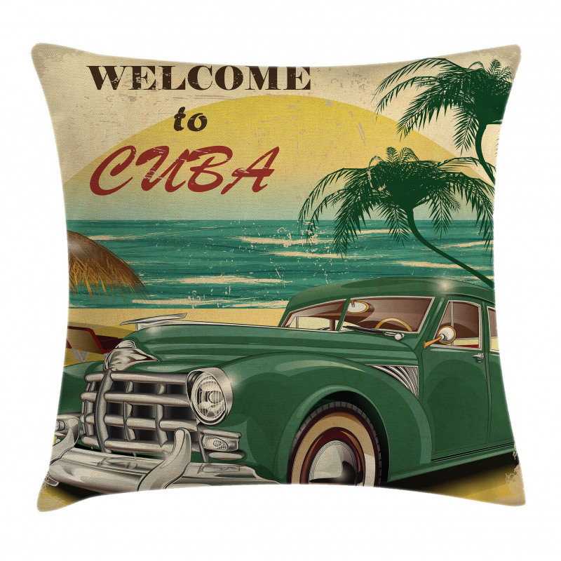 Cuba Beach Ocean Palm Pillow Cover