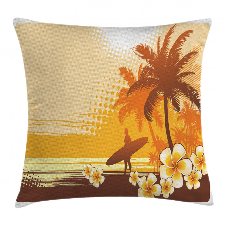 Surfer Tropical Landscape Pillow Cover