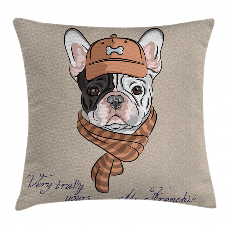 Hipster Bulldog with Cap Scarf Pillow Cover