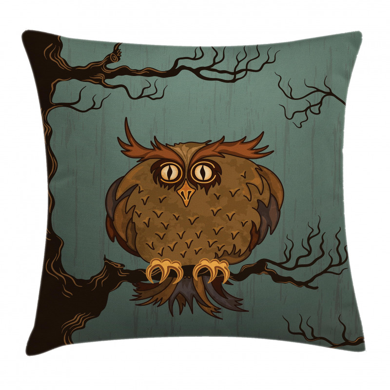 Tired Owl on Oak Tree Pillow Cover