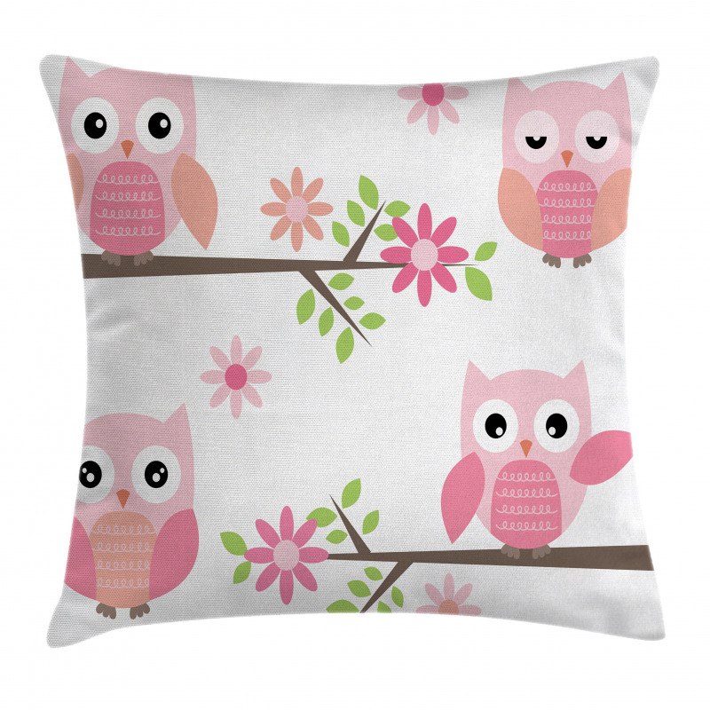 Spring Floral Baby Owls Pillow Cover