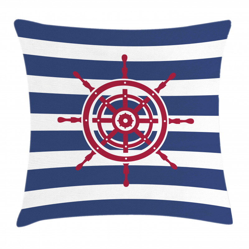Red Ship Wheel Pillow Cover