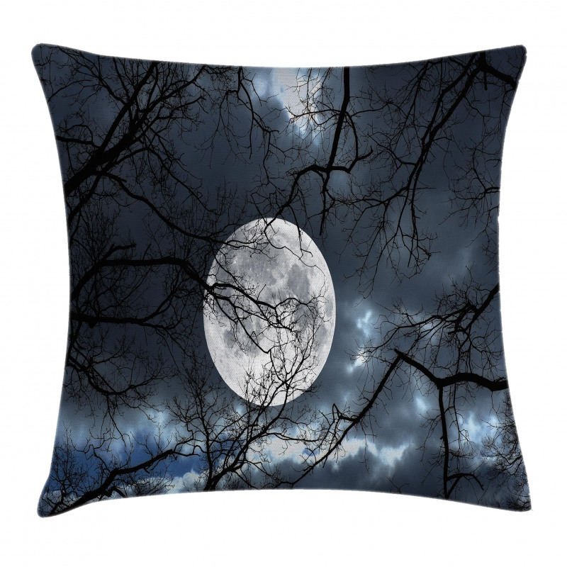 Moon at Night in Forest Pillow Cover